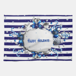 クリスマスブルーストライプのキッチンタオル キッチンタオル