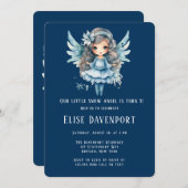 クリスマスブルースノーエンジェルガールバースデーパーティー 招待状 (正面/裏面)