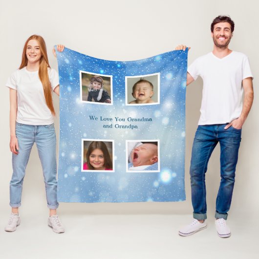 クリスマスブルースノーフレークおばあちゃんグランドパ写真 フリースブランケット (インサイチュ)