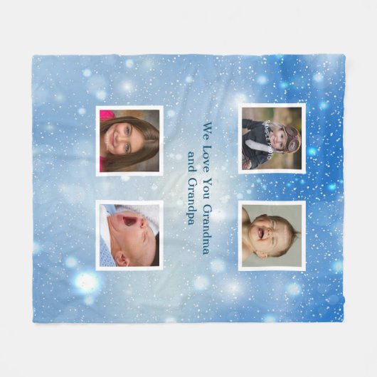 クリスマスブルースノーフレークおばあちゃんグランドパ写真 フリースブランケット (正面(横))