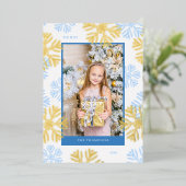 クリスマスブルースノーフレークフレームデザインライト 箔シーズンカード (立ち正面)