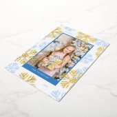 クリスマスブルースノーフレークフレームデザインライト 箔シーズンカード (回転した状態)