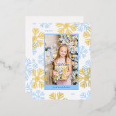 クリスマスブルースノーフレークフレームデザインライト 箔シーズンポストカード (正面/裏面)