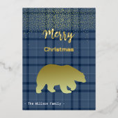 クリスマスブルータータンチェックとゴールデンベア 箔シーズンカード (正面)