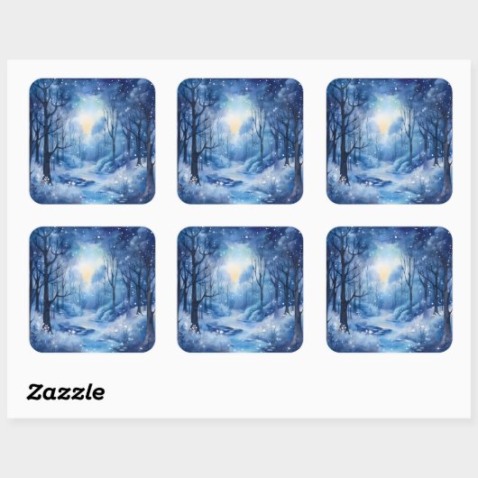 クリスマスブルーツリーズウッズリバー雪のシーン スクエアシール (シート)