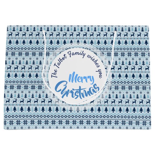 クリスマスブルーディアパタパーソナライズされたーンLギフトB ラージペーパーバッグ (正面)