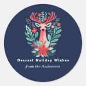クリスマスブルートナカイフローラホリデー ラウンドシール (正面)