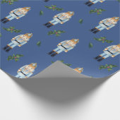 クリスマスブルーナツクラッカーとホリーベリーの枝 ラッピングペーパー (角)