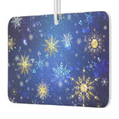 クリスマスブルーバックグラウンドと黄金の雪片 カーエアーフレッシュナー (左)