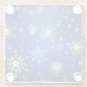 クリスマスブルーバックグラウンドと黄金の雪片 ガラスコースター (裏面)