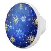 クリスマスブルーバックグラウンドと黄金の雪片 セラミックノブ (右)