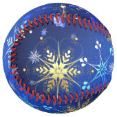 クリスマスブルーバックグラウンドと黄金の雪片 ソフトボール (正面左)