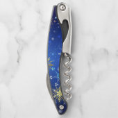 クリスマスブルーバックグラウンドと黄金の雪片 ソムリエナイフ (裏面)