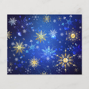 クリスマスブルーバックグラウンドと黄金の雪片 チラシ