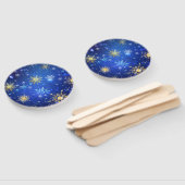 クリスマスブルーバックグラウンドと黄金の雪片 ハンドファン (組立なし)