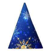 クリスマスブルーバックグラウンドと黄金の雪片 パーティーハット (右)