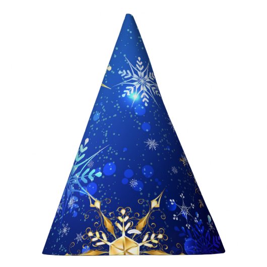 クリスマスブルーバックグラウンドと黄金の雪片 パーティーハット (右)