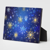 クリスマスブルーバックグラウンドと黄金の雪片 フォトプラーク (側面)