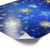 クリスマスブルーバックグラウンドと黄金の雪片 フォトプリント            (角)