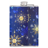 クリスマスブルーバックグラウンドと黄金の雪片 フラスク (裏面)