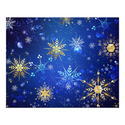 クリスマスブルーバックグラウンドと黄金の雪片 ポスター (正面)