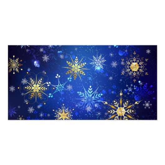 クリスマスブルーバックグラウンドと黄金の雪片 ポスター (正面)