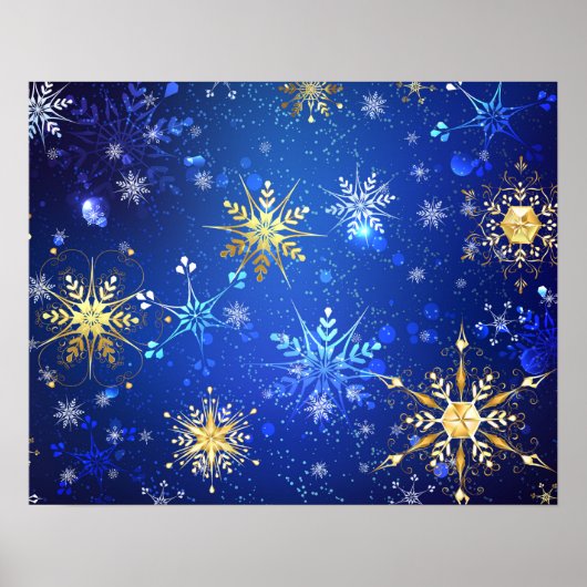 クリスマスブルーバックグラウンドと黄金の雪片 ポスター (正面)
