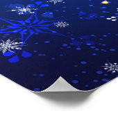 クリスマスブルーバックグラウンドと黄金の雪片 ポスター (角)