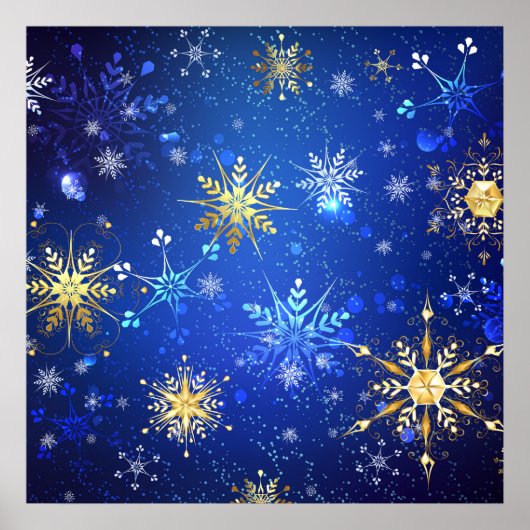 クリスマスブルーバックグラウンドと黄金の雪片 ポスター (正面)