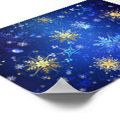 クリスマスブルーバックグラウンドと黄金の雪片 ポスター (角)