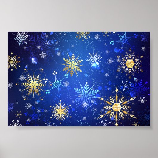 クリスマスブルーバックグラウンドと黄金の雪片 ポスター (正面)