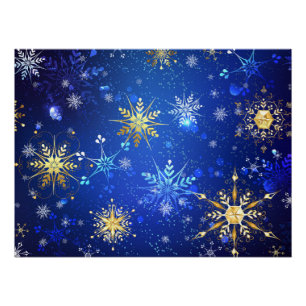 クリスマスブルーバックグラウンドと黄金の雪片 ポスター