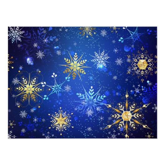 クリスマスブルーバックグラウンドと黄金の雪片 ポスター (正面)