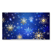 クリスマスブルーバックグラウンドと黄金の雪片 マグネット名刺 (正面)