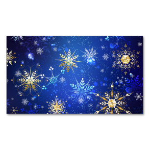 クリスマスブルーバックグラウンドと黄金の雪片 マグネット名刺