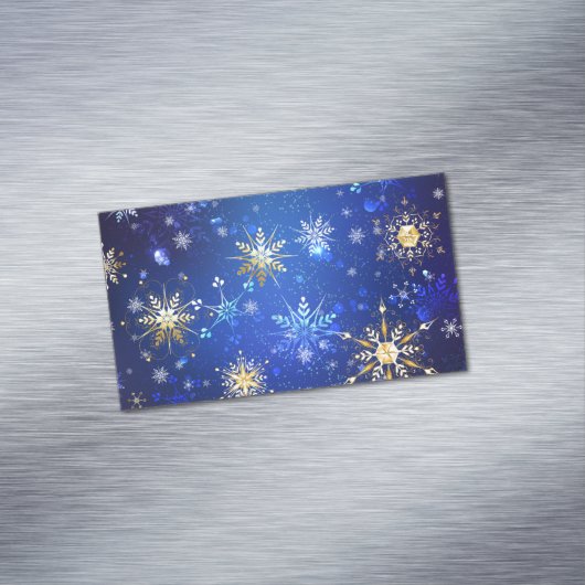 クリスマスブルーバックグラウンドと黄金の雪片 マグネット名刺 (インサイチュ)