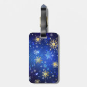 クリスマスブルーバックグラウンドと黄金の雪片 ラゲッジタグ (裏面縦)