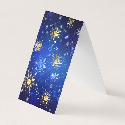クリスマスブルーバックグラウンドと黄金の雪片 名刺 (正面)