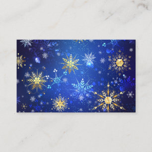 クリスマスブルーバックグラウンドと黄金の雪片 名刺