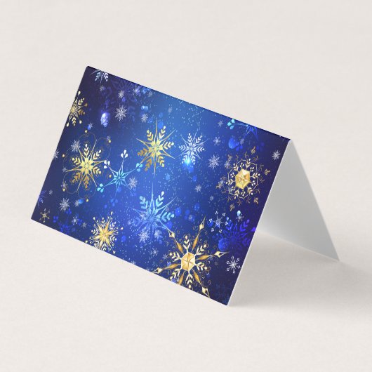 クリスマスブルーバックグラウンドと黄金の雪片 名刺 (正面)