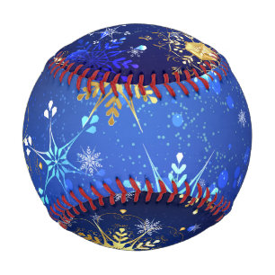 クリスマスブルーバックグラウンドと黄金の雪片 野球ボール