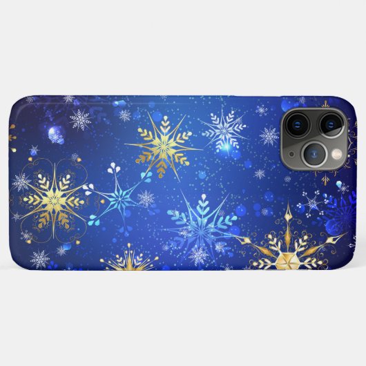 クリスマスブルーバックグラウンドと黄金の雪片 Case-Mate iPhoneケース (裏面(横))