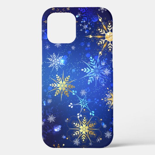 クリスマスブルーバックグラウンドと黄金の雪片 Case-Mate iPhoneケース (裏面)