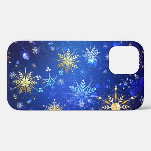 クリスマスブルーバックグラウンドと黄金の雪片 Case-Mate iPhoneケース (裏面 (横))