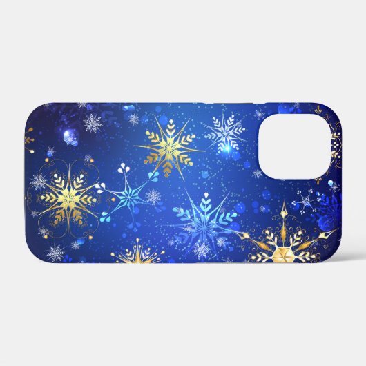 クリスマスブルーバックグラウンドと黄金の雪片 Case-Mate iPhoneケース (裏面 (横))