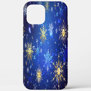 クリスマスブルーバックグラウンドと黄金の雪片 iPhone 12 PRO MAX ケース