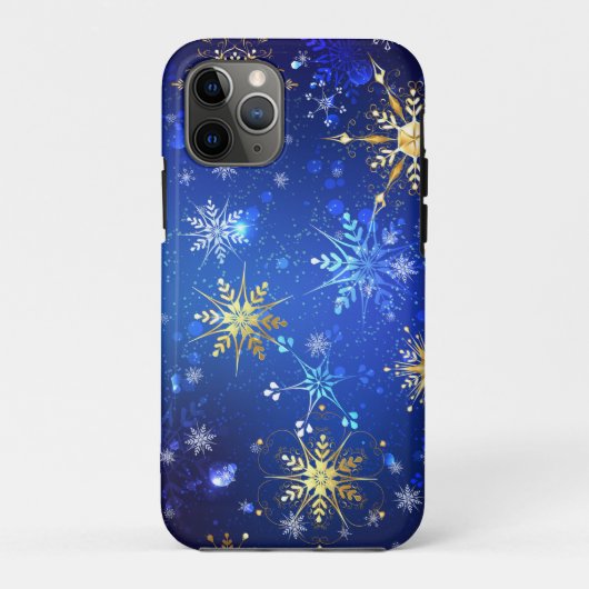 クリスマスブルーバックグラウンドと黄金の雪片 Case-Mate iPhoneケース (裏面)