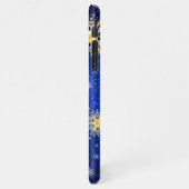 クリスマスブルーバックグラウンドと黄金の雪片 iPhoneケース (左側)