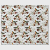 クリスマスブルーバーズパインコーンブランチヴィンテージ  ラッピングペーパー (フラット)