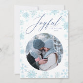 クリスマスブルーファミリーフォトスノーフレークホリデーカード シーズンカード (正面)